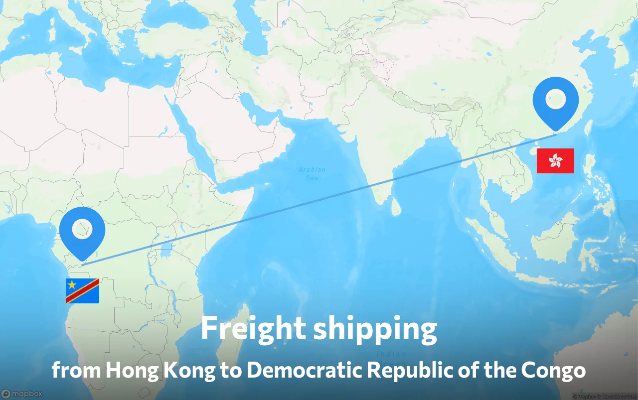 Shipping route from Hong Kong to Democratic Republic of the Congo