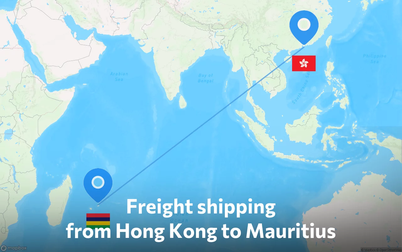 Shipping route from Hong Kong to Mauritius