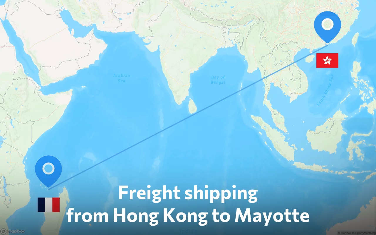 Shipping route from Hong Kong to Mayotte