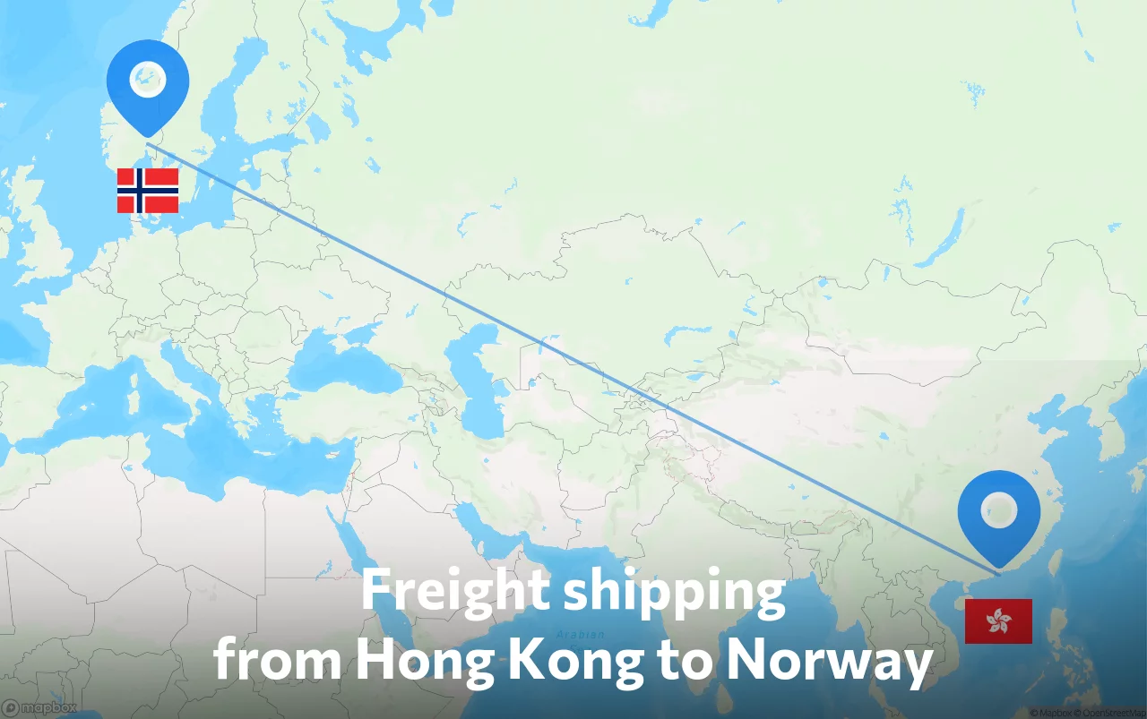 Shipping route from Hong Kong to Norway