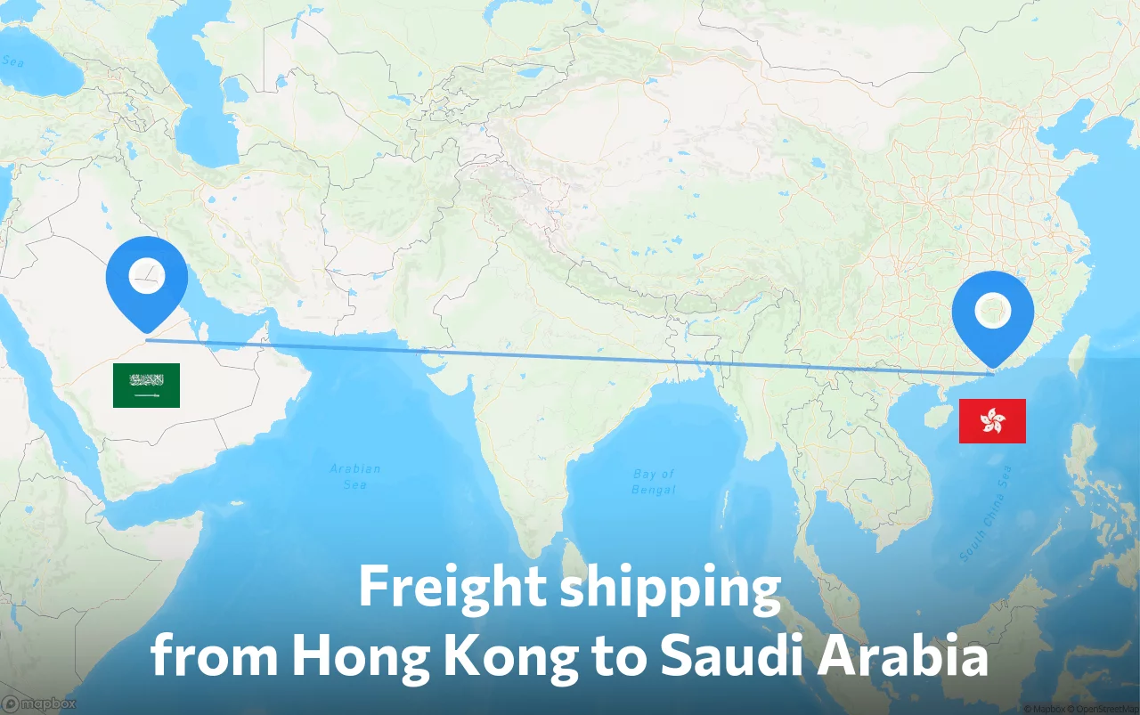 Shipping route from Hong Kong to Saudi Arabia