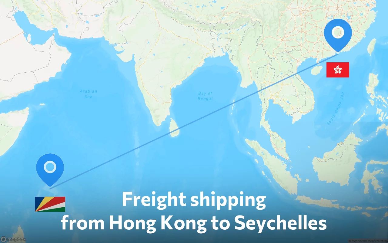 Shipping route from Hong Kong to Seychelles