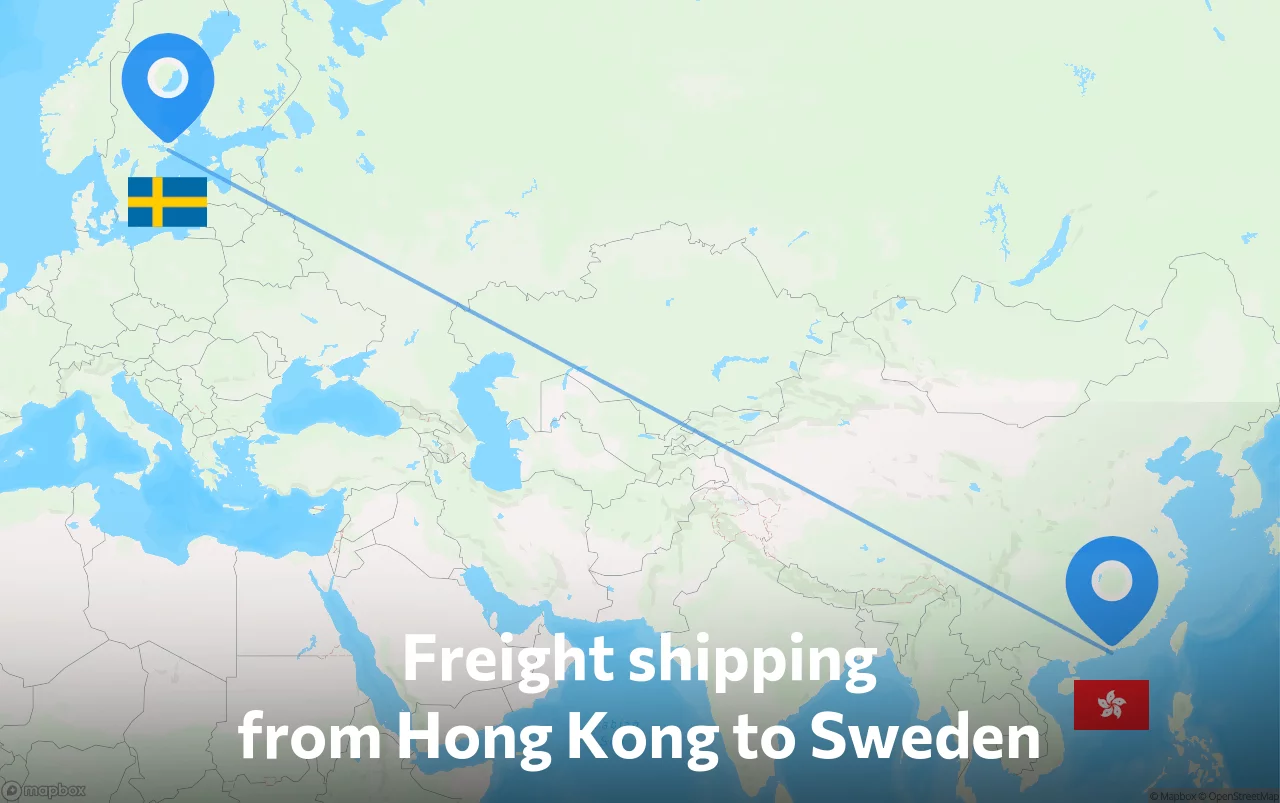Shipping route from Hong Kong to Sweden