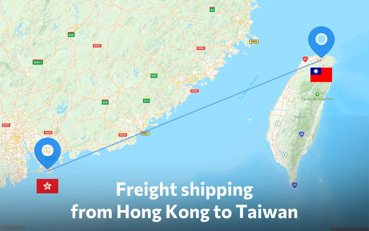 Shipping route from Hong Kong to Taiwan