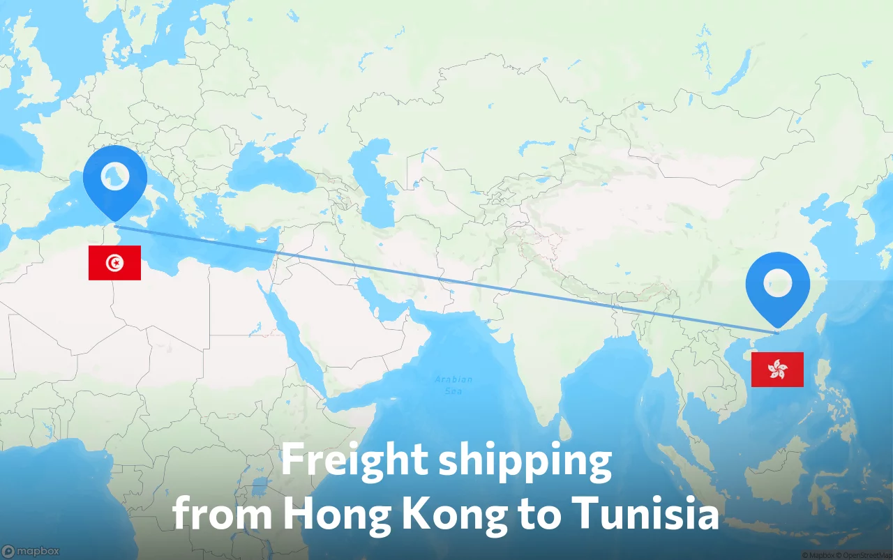 Shipping route from Hong Kong to Tunisia