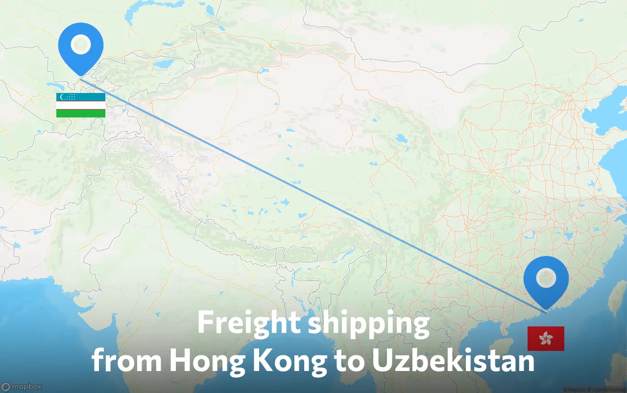 Shipping route from Hong Kong to Uzbekistan