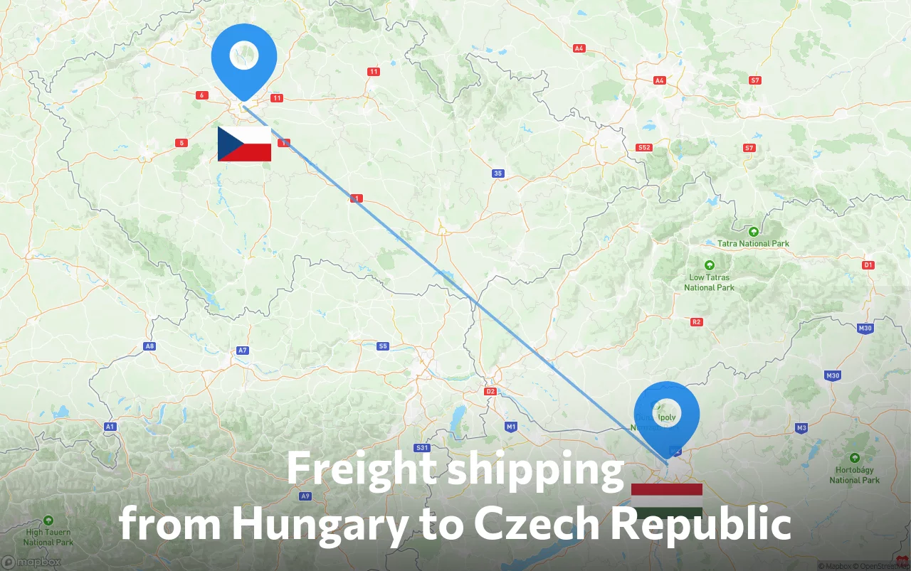 Shipping route from Hungary to Czech Republic