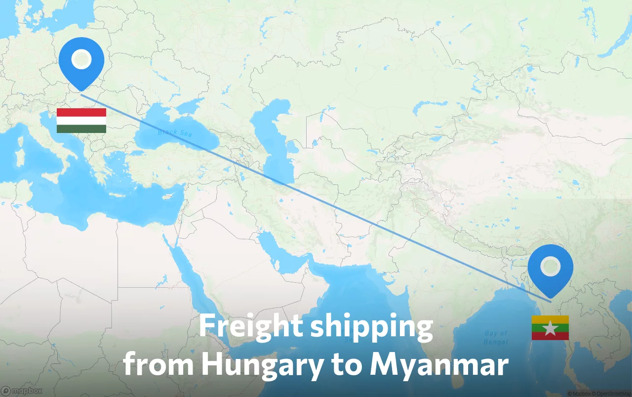 Shipping route from Hungary to Myanmar