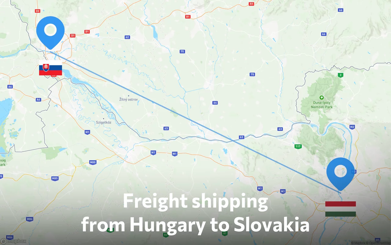 Shipping route from Hungary to Slovakia