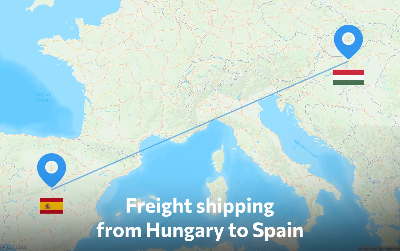 Shipping route from Hungary to Spain