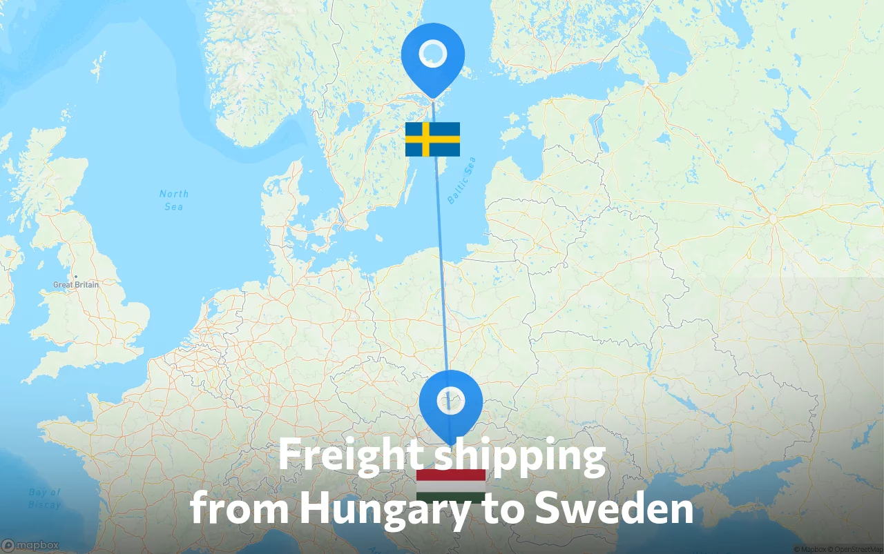 Shipping route from Hungary to Sweden