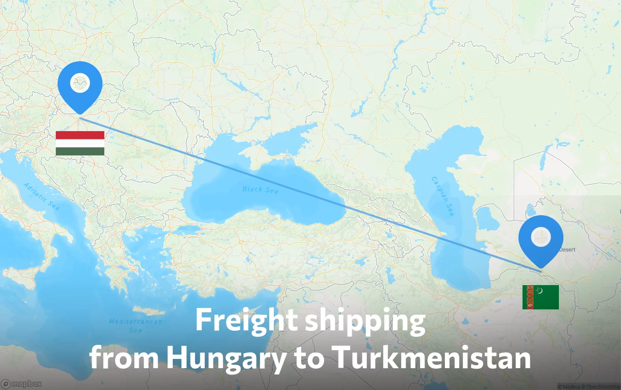 Shipping route from Hungary to Turkmenistan