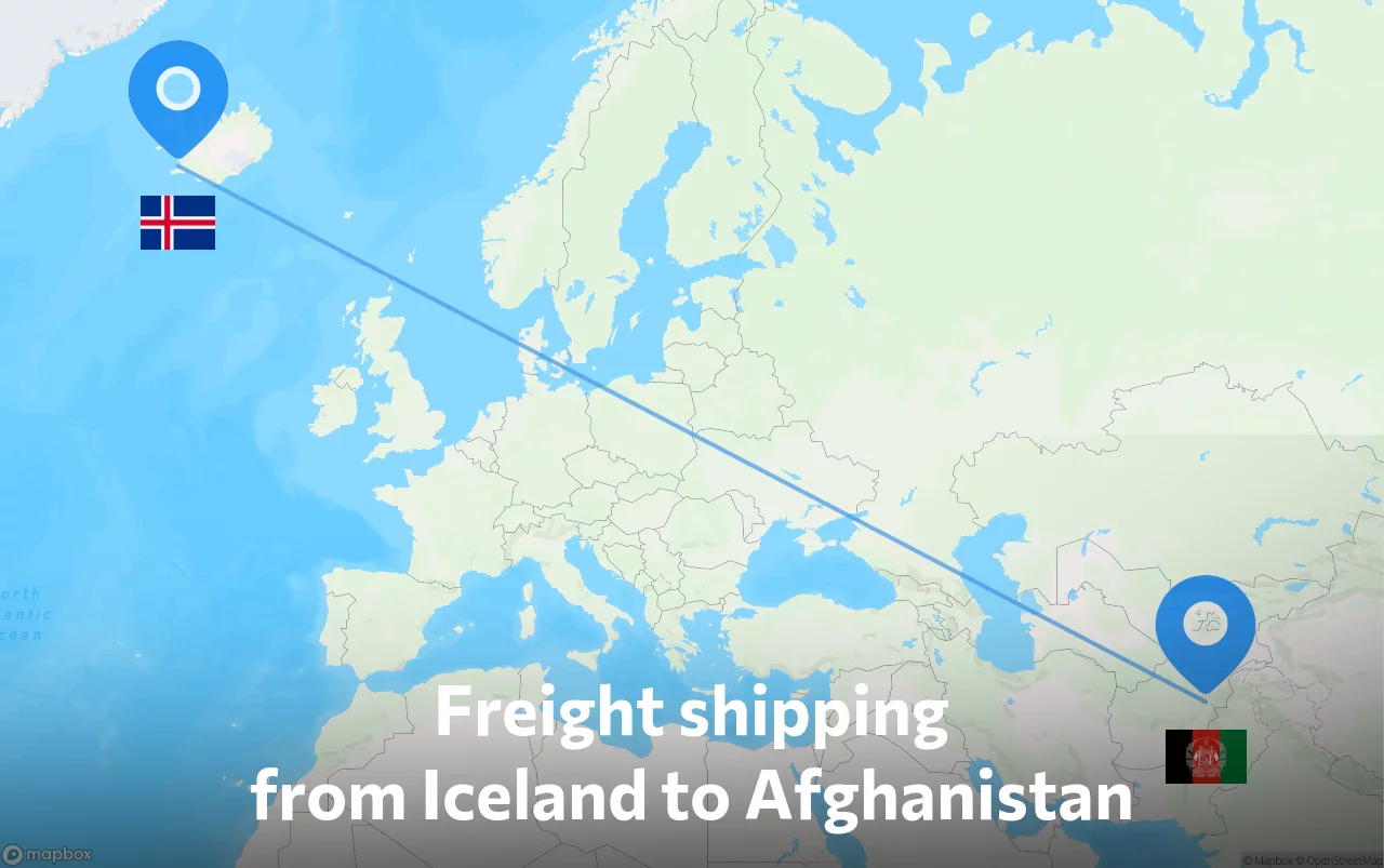 Shipping route from Iceland to Afghanistan