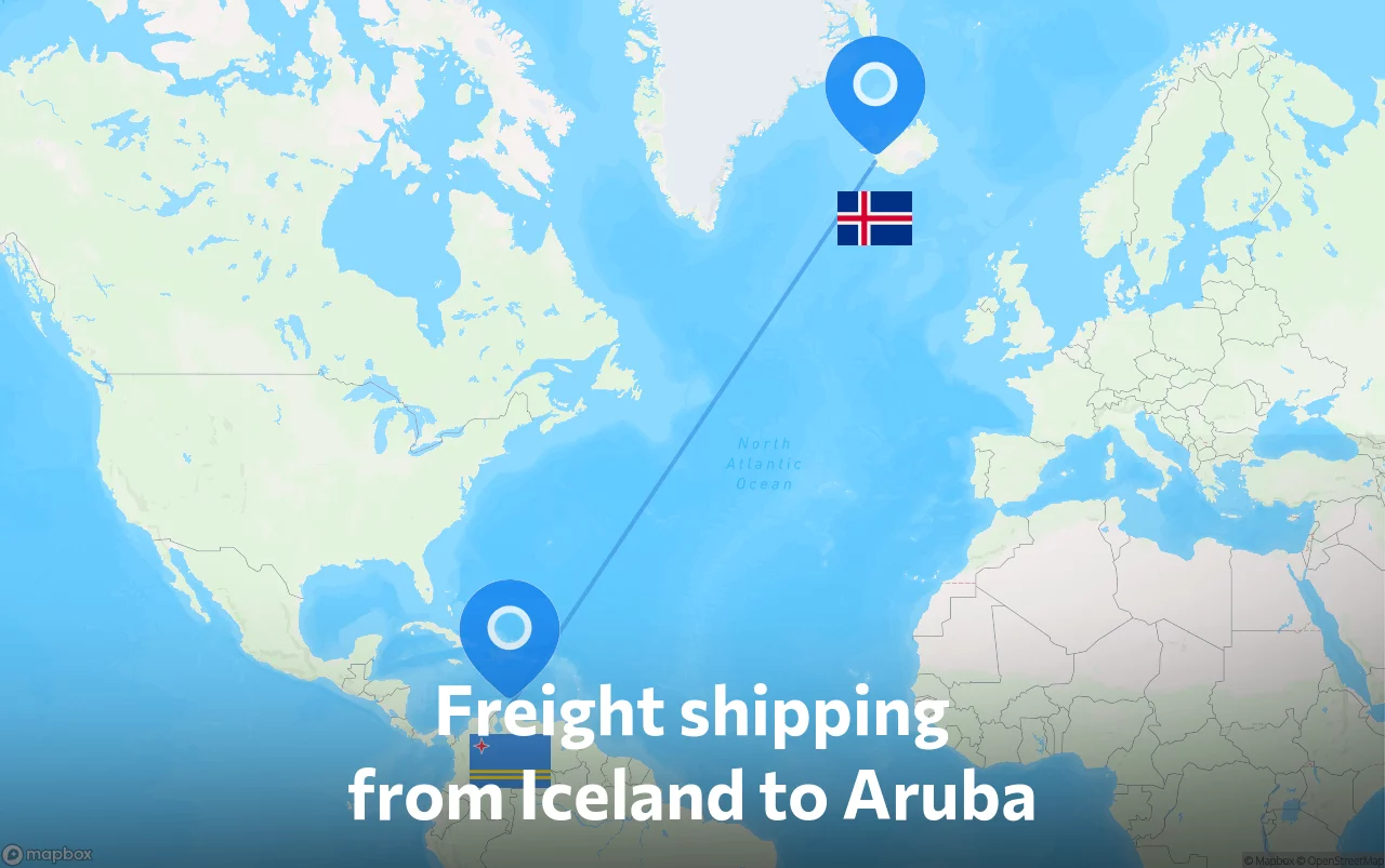 Shipping route from Iceland to Aruba