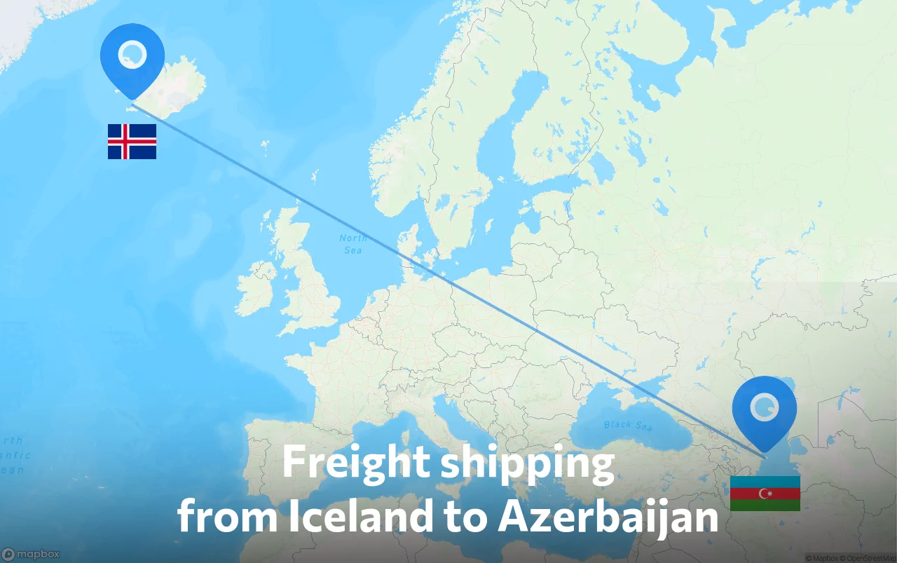 Shipping route from Iceland to Azerbaijan
