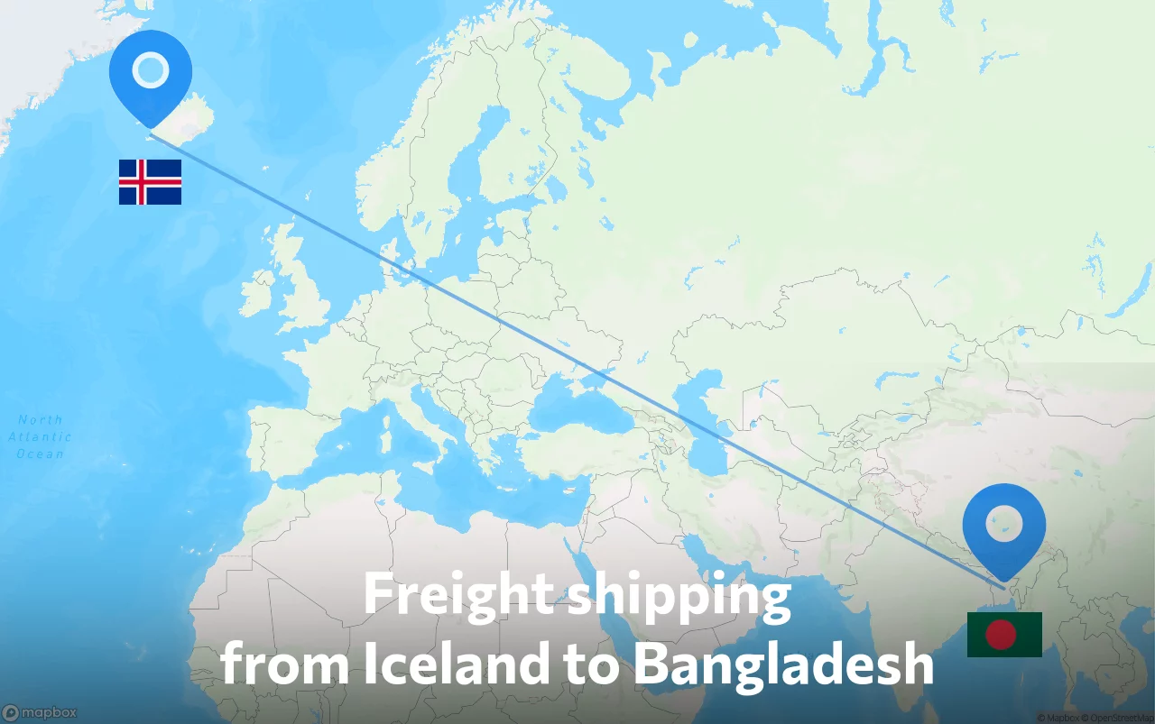 Shipping route from Iceland to Bangladesh