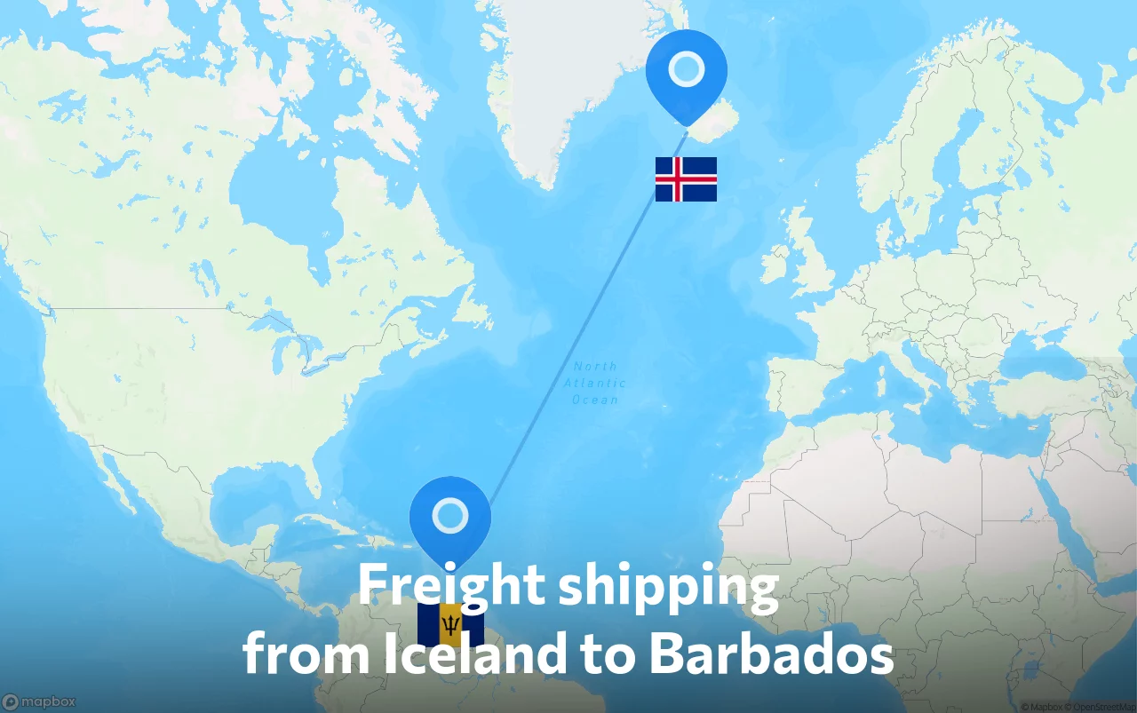 Shipping route from Iceland to Barbados