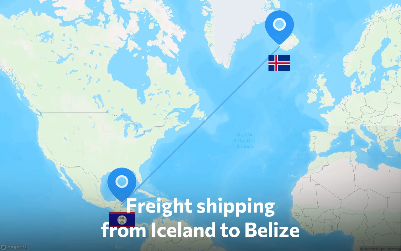 Shipping route from Iceland to Belize