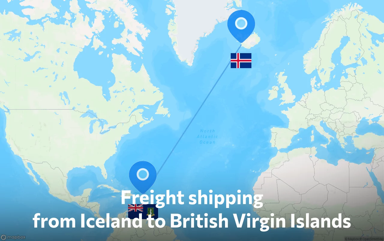 Shipping route from Iceland to British Virgin Islands