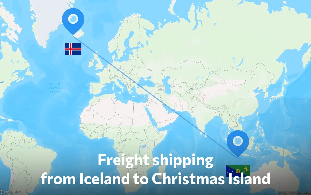 Shipping route from Iceland to Christmas Island