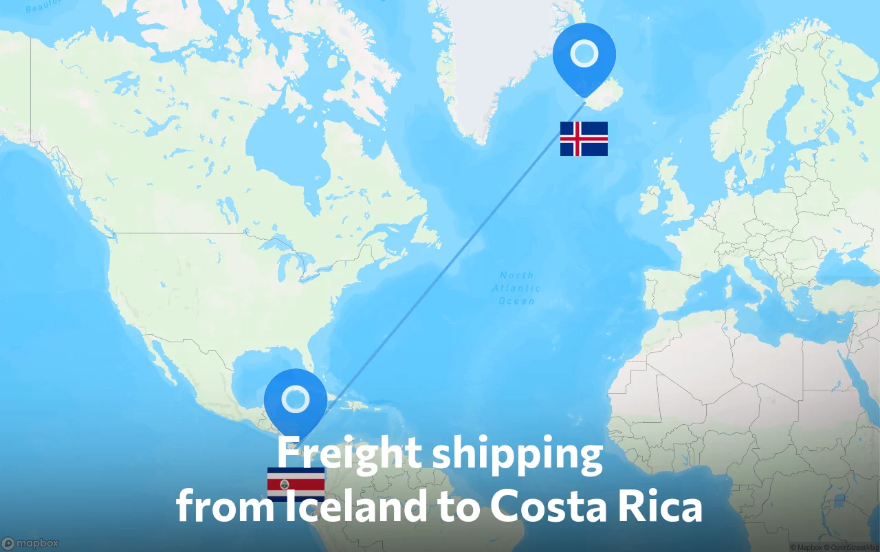 Shipping route from Iceland to Costa Rica