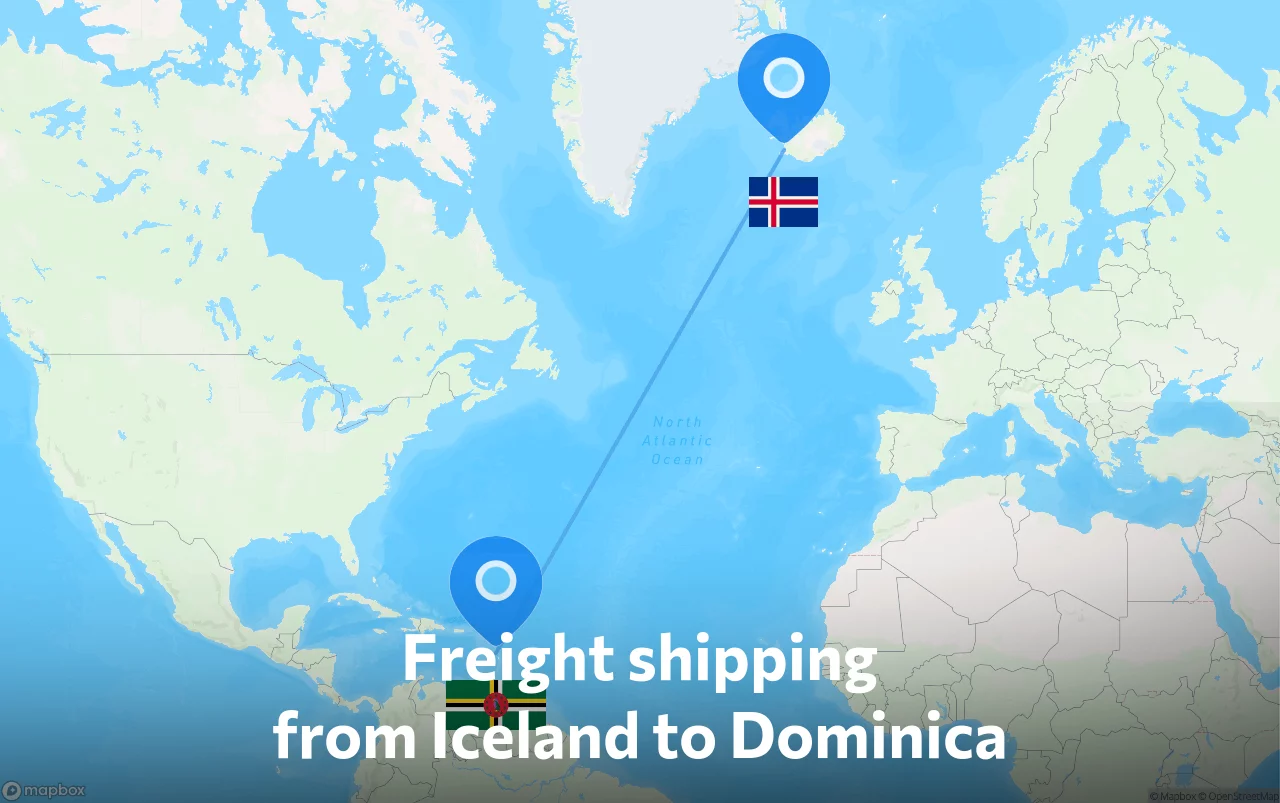 Shipping route from Iceland to Dominica