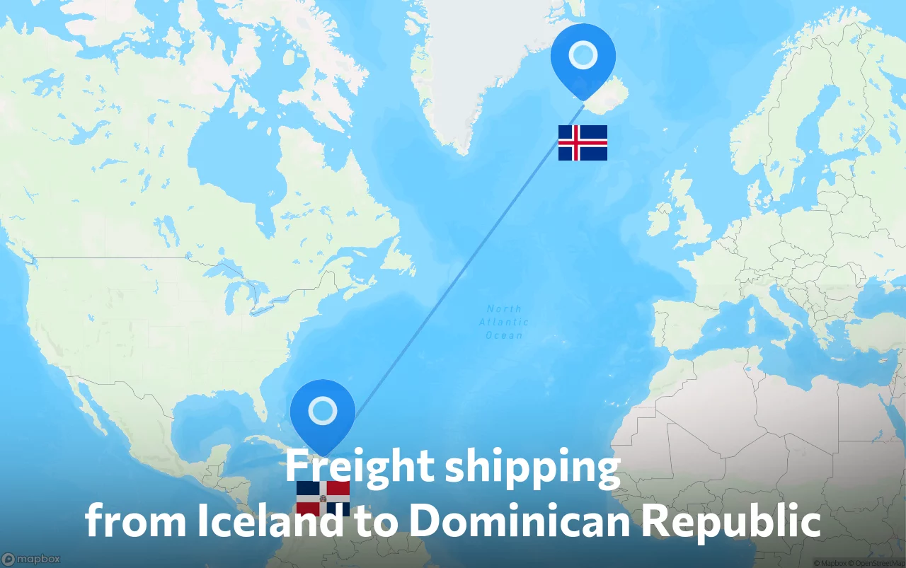 Shipping route from Iceland to Dominican Republic