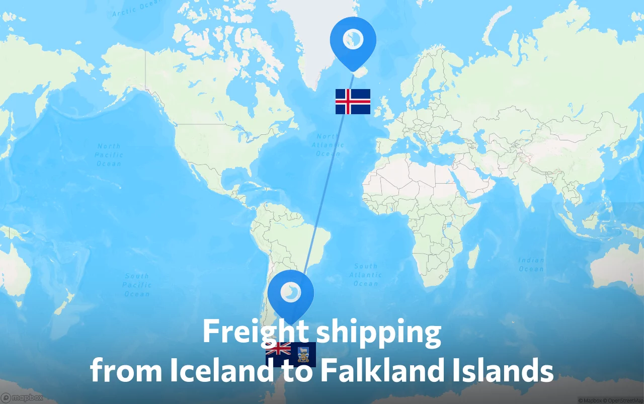 Shipping route from Iceland to Falkland Islands