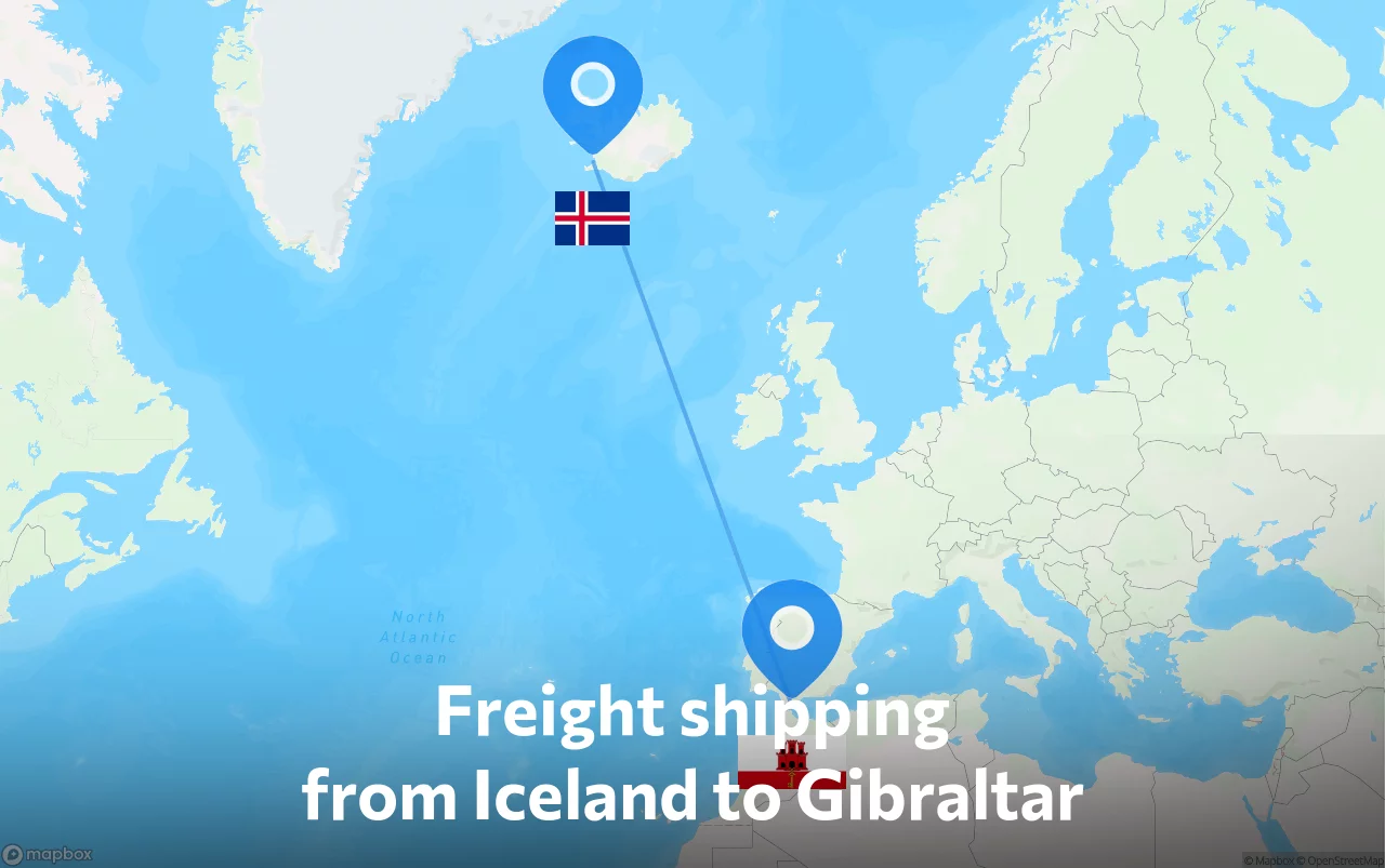 Shipping route from Iceland to Gibraltar