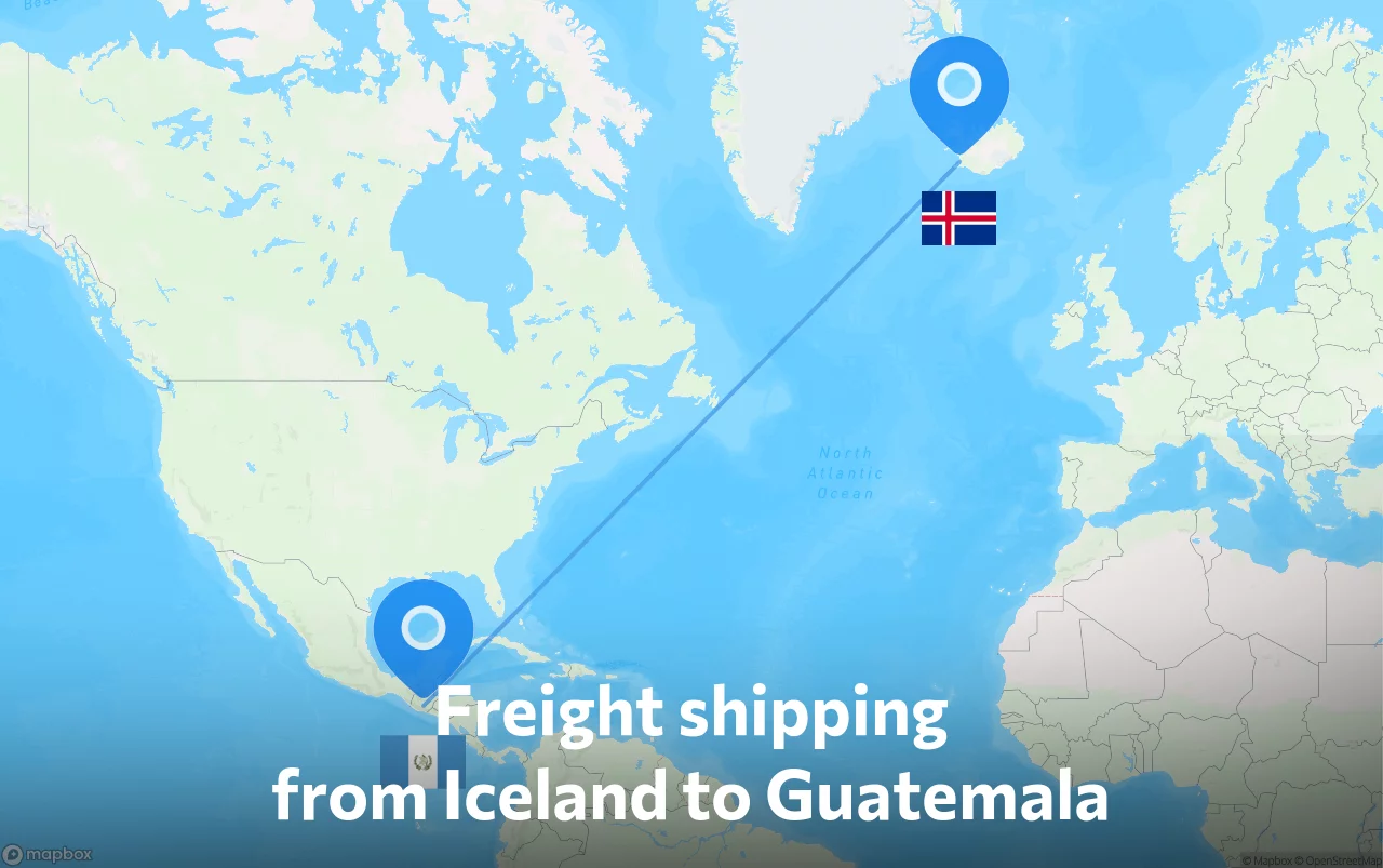 Shipping route from Iceland to Guatemala