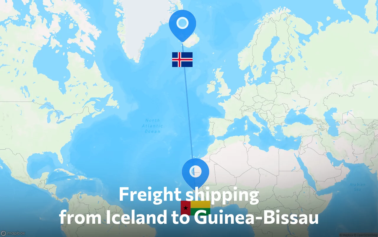 Shipping route from Iceland to Guinea-Bissau