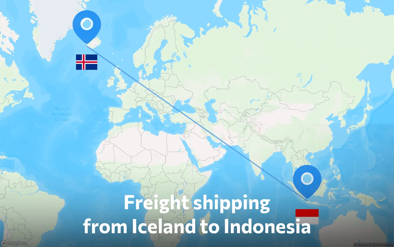 Shipping route from Iceland to Indonesia
