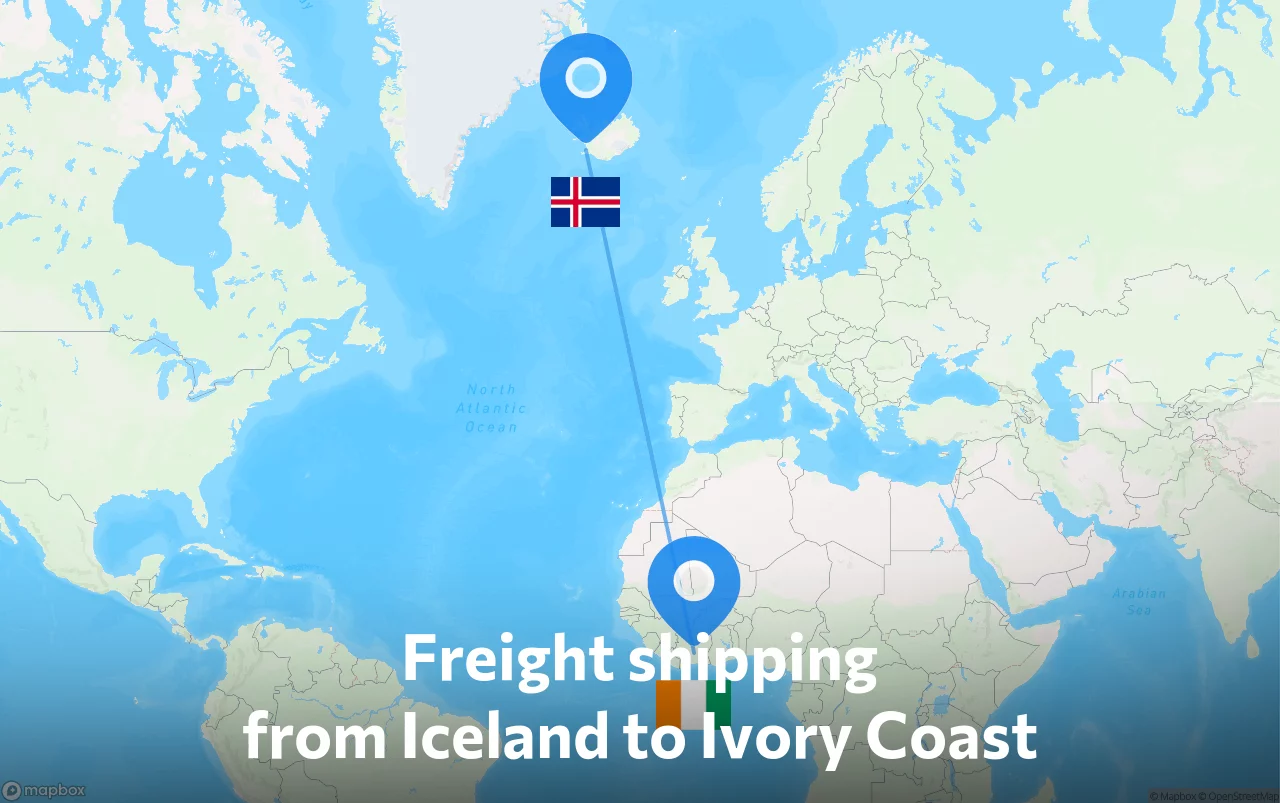 Shipping route from Iceland to Ivory Coast