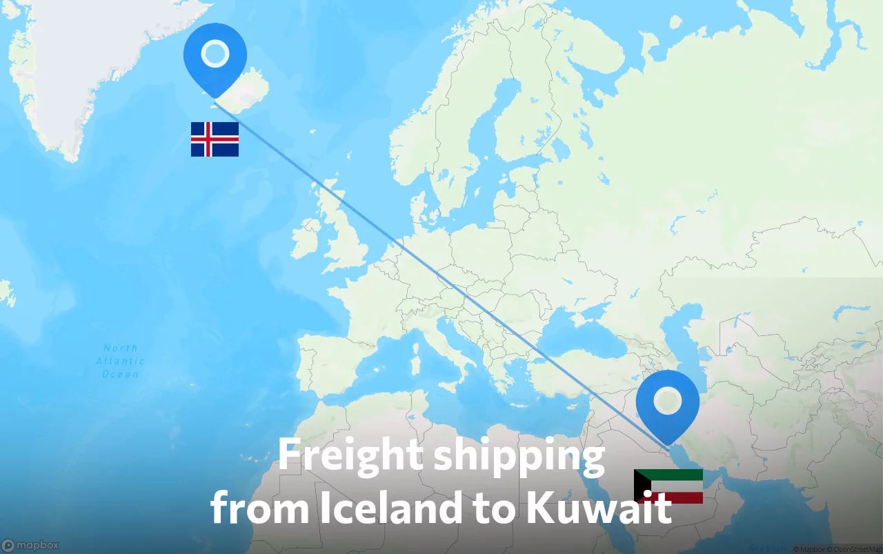 Shipping route from Iceland to Kuwait