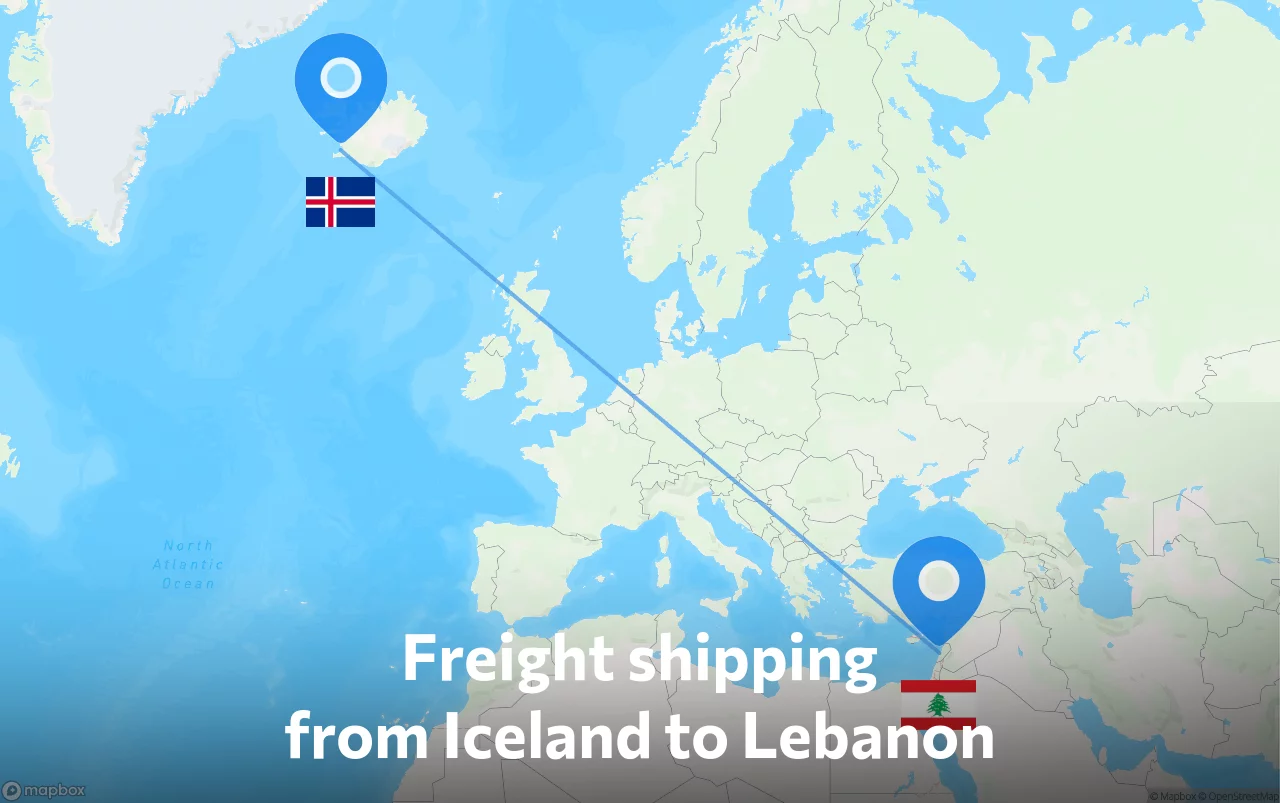 Shipping route from Iceland to Lebanon