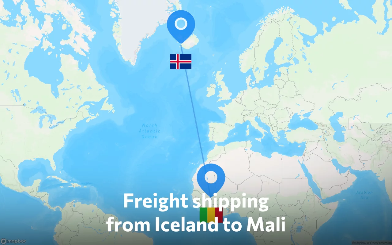 Shipping route from Iceland to Mali
