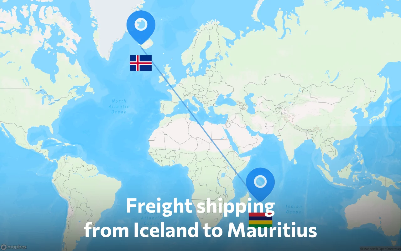 Shipping route from Iceland to Mauritius