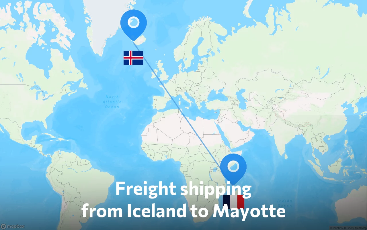 Shipping route from Iceland to Mayotte