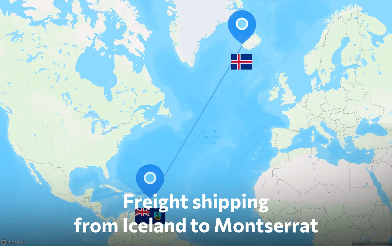 Shipping route from Iceland to Montserrat