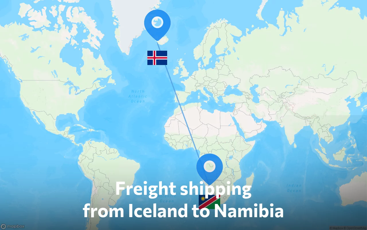 Shipping route from Iceland to Namibia