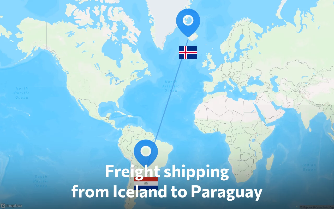 Shipping route from Iceland to Paraguay