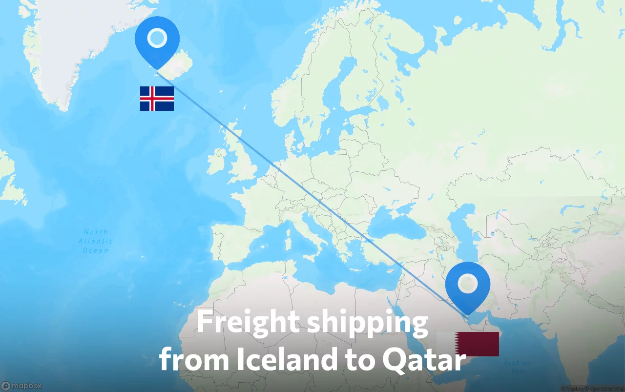Shipping route from Iceland to Qatar