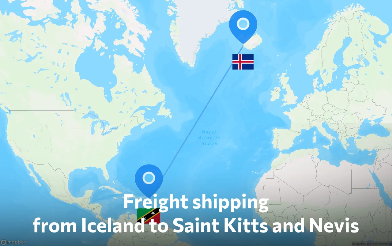 Shipping route from Iceland to Saint Kitts and Nevis