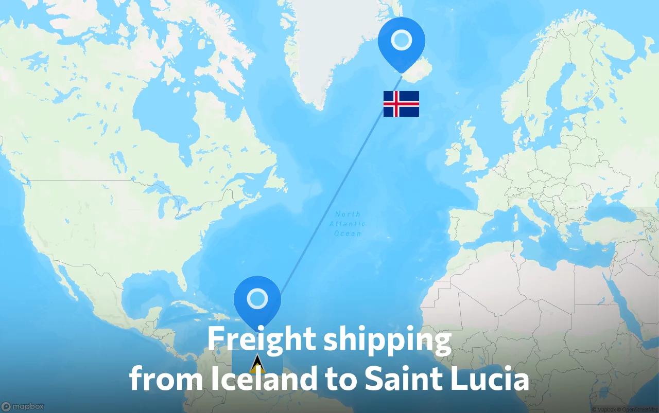 Shipping route from Iceland to Saint Lucia