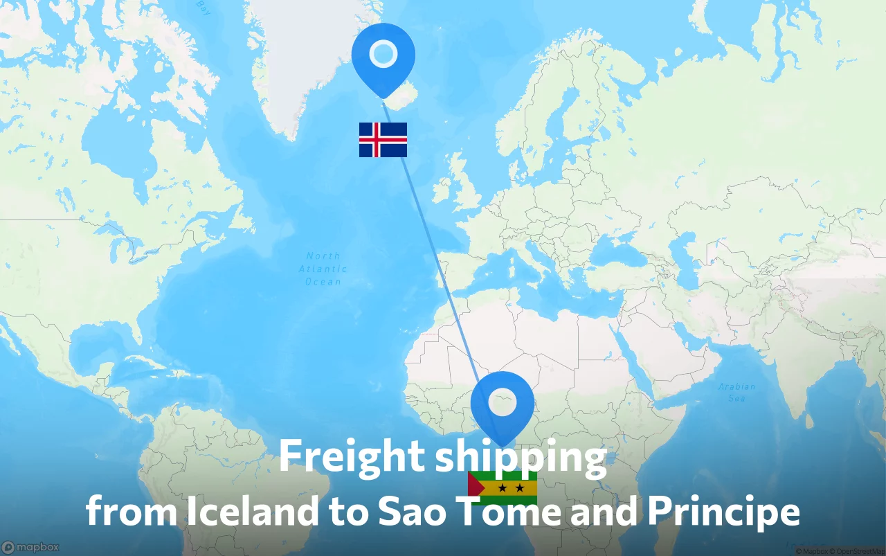 Shipping route from Iceland to Sao Tome and Principe