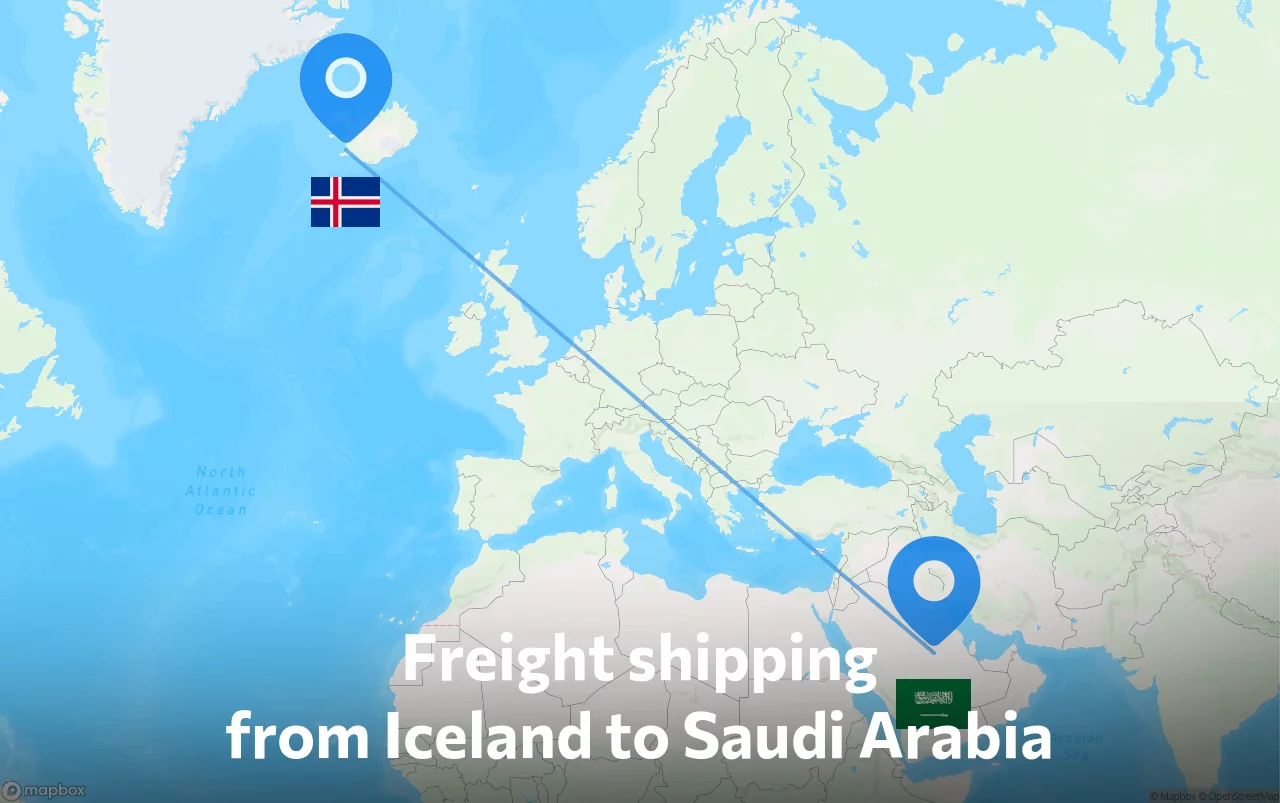 Shipping route from Iceland to Saudi Arabia