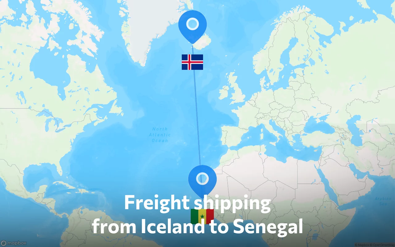 Shipping route from Iceland to Senegal