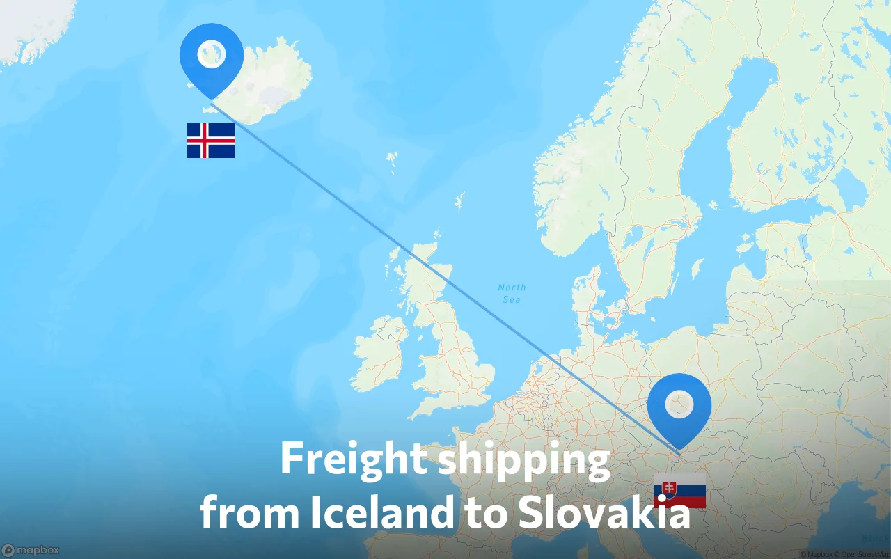 Shipping route from Iceland to Slovakia