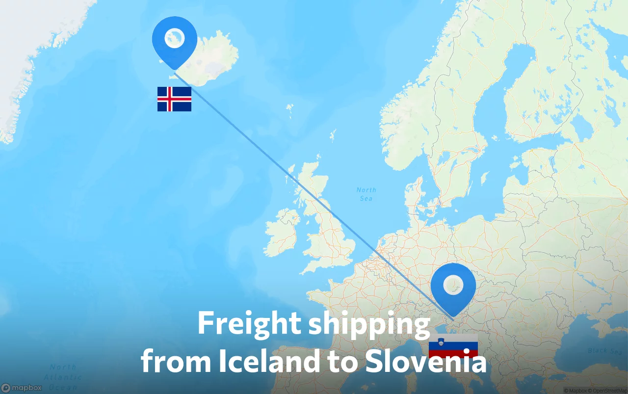 Shipping route from Iceland to Slovenia