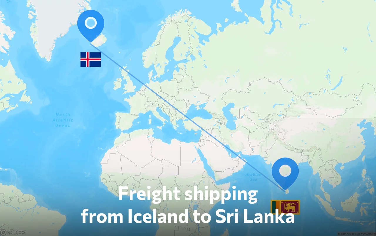 Shipping route from Iceland to Sri Lanka